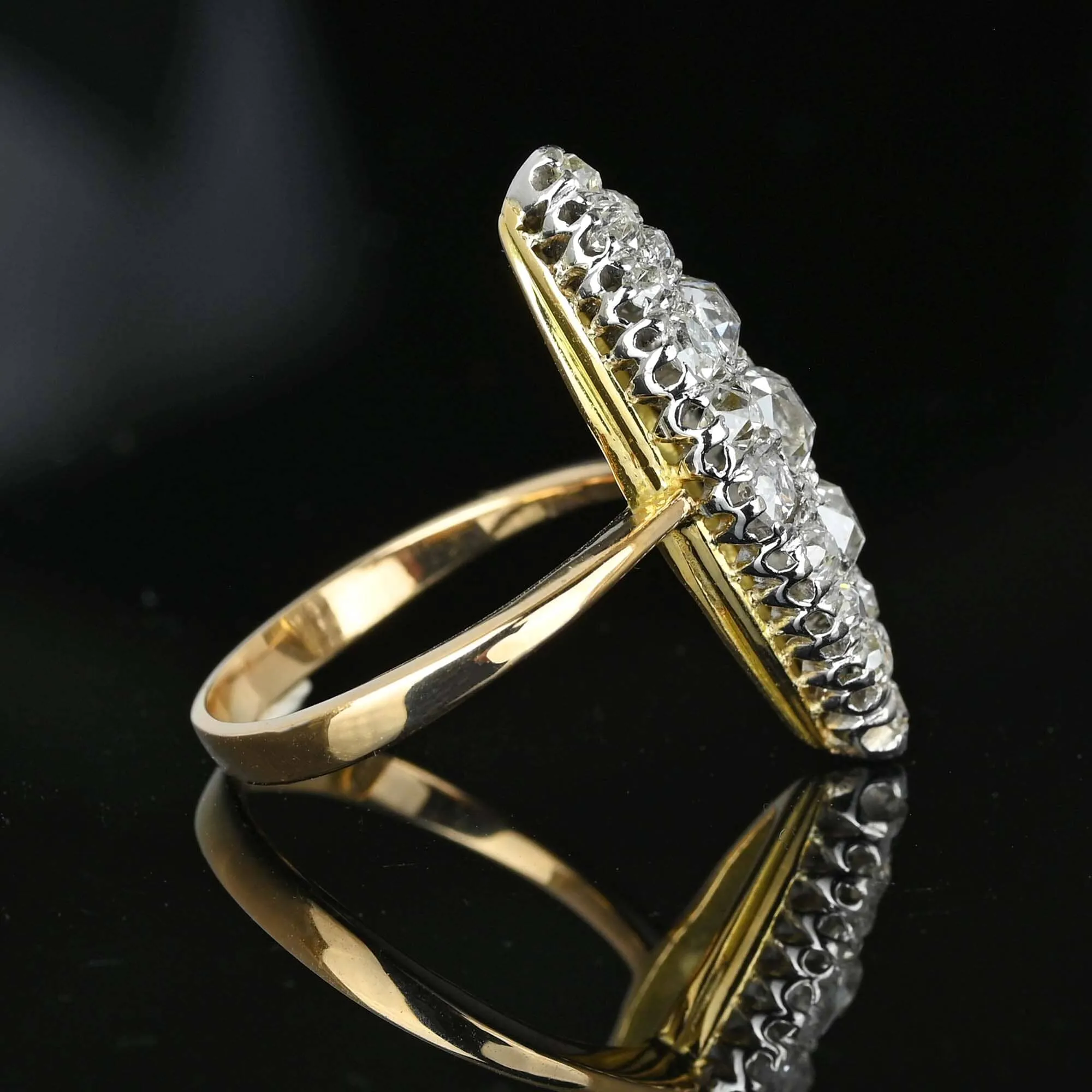 Antique Victorian 18K Gold Navette 1.25 CTW Diamond Ring