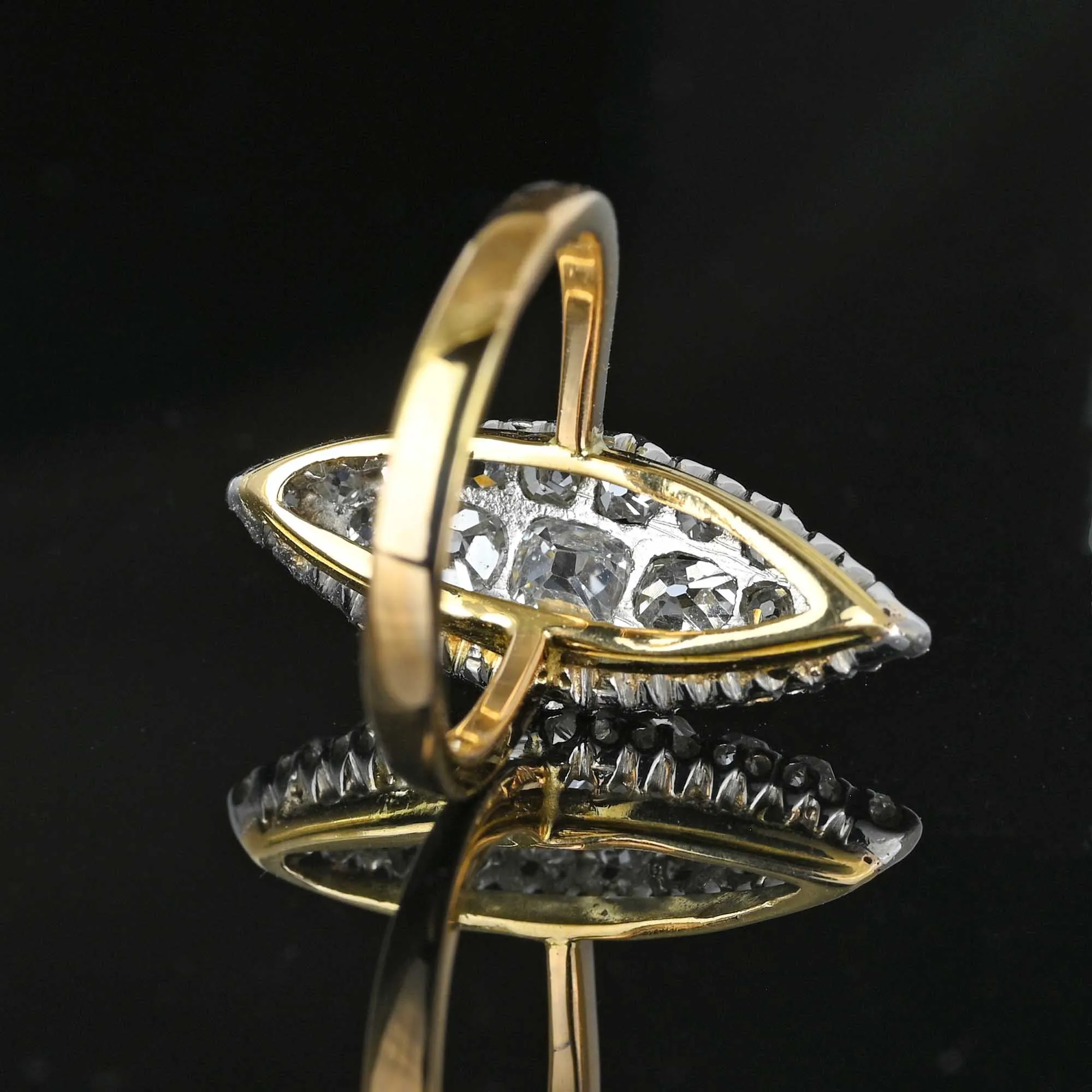 Antique Victorian 18K Gold Navette 1.25 CTW Diamond Ring