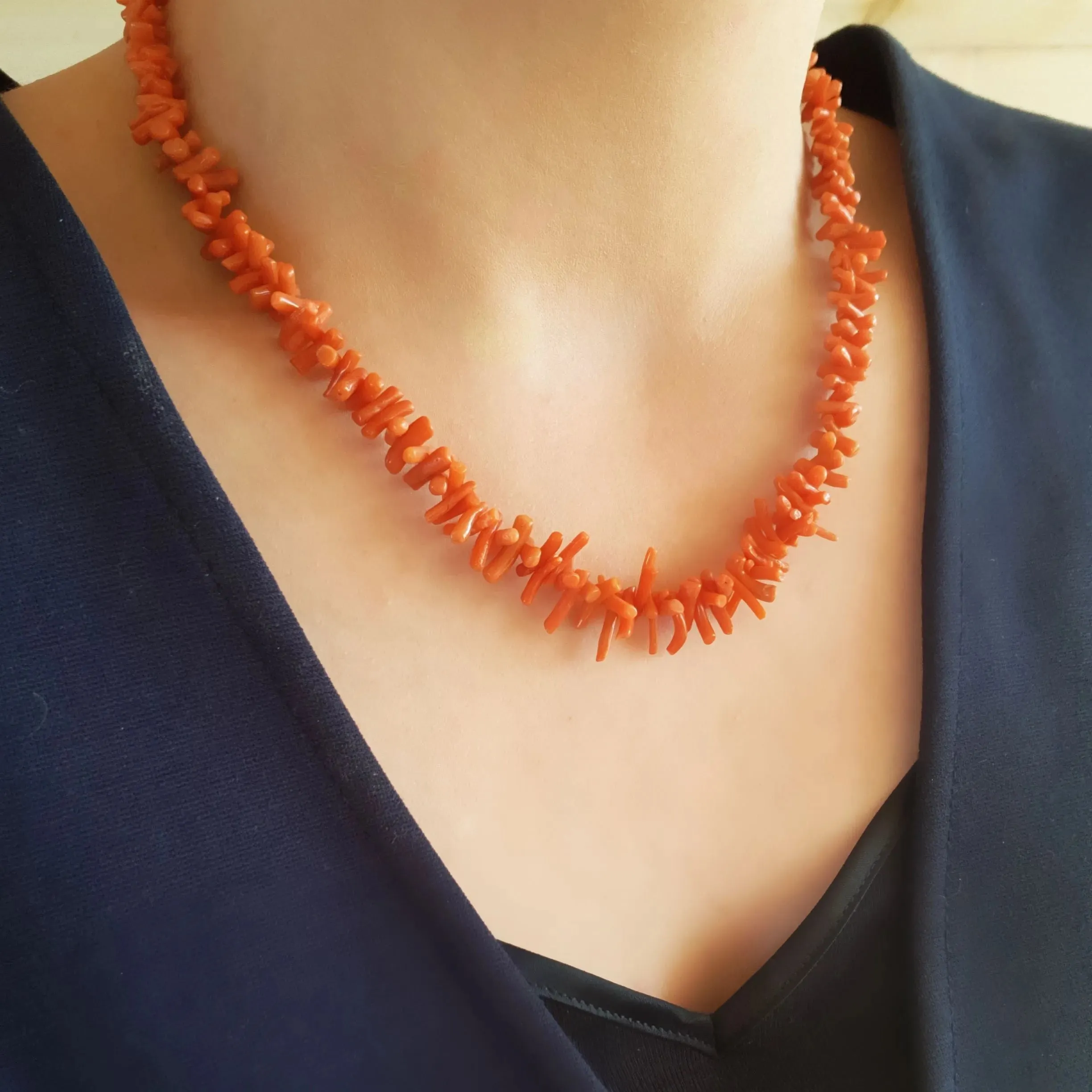 Antique Victorian Orange Branch Coral Necklace