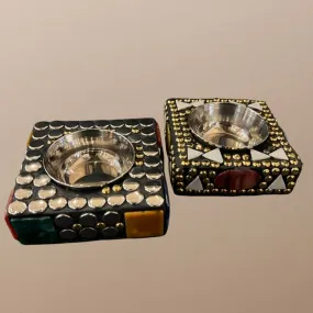 Antique White Metal Brass Ashtray With GemStones