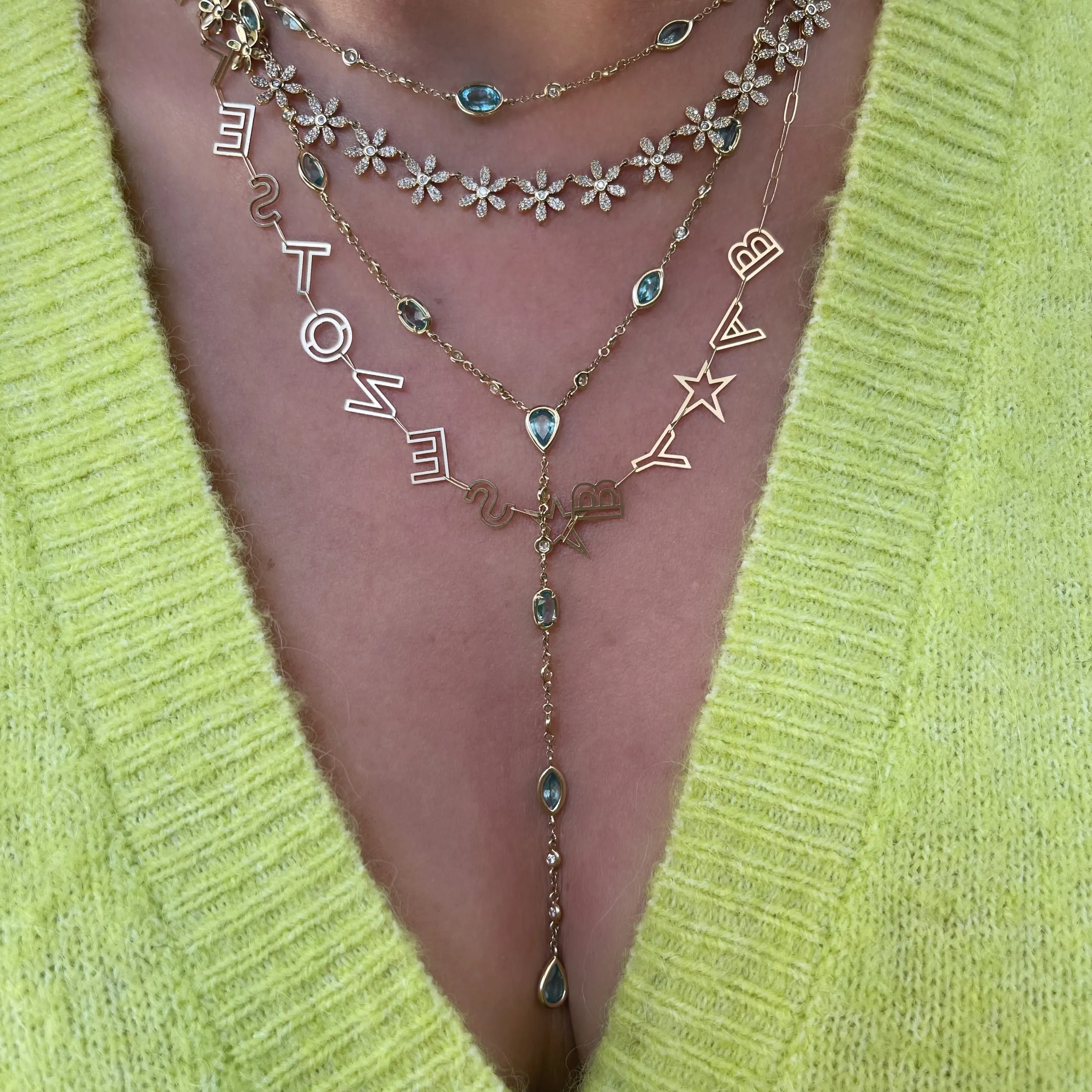 Apatite & Diamonds by the Yard Shapes Necklace or Lariat