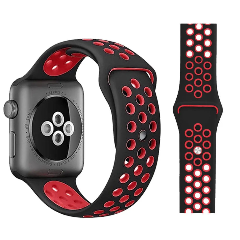 Apple Watch (38/40/SE/41MM) To-Farvet Silikone Rem - Sort / Rød