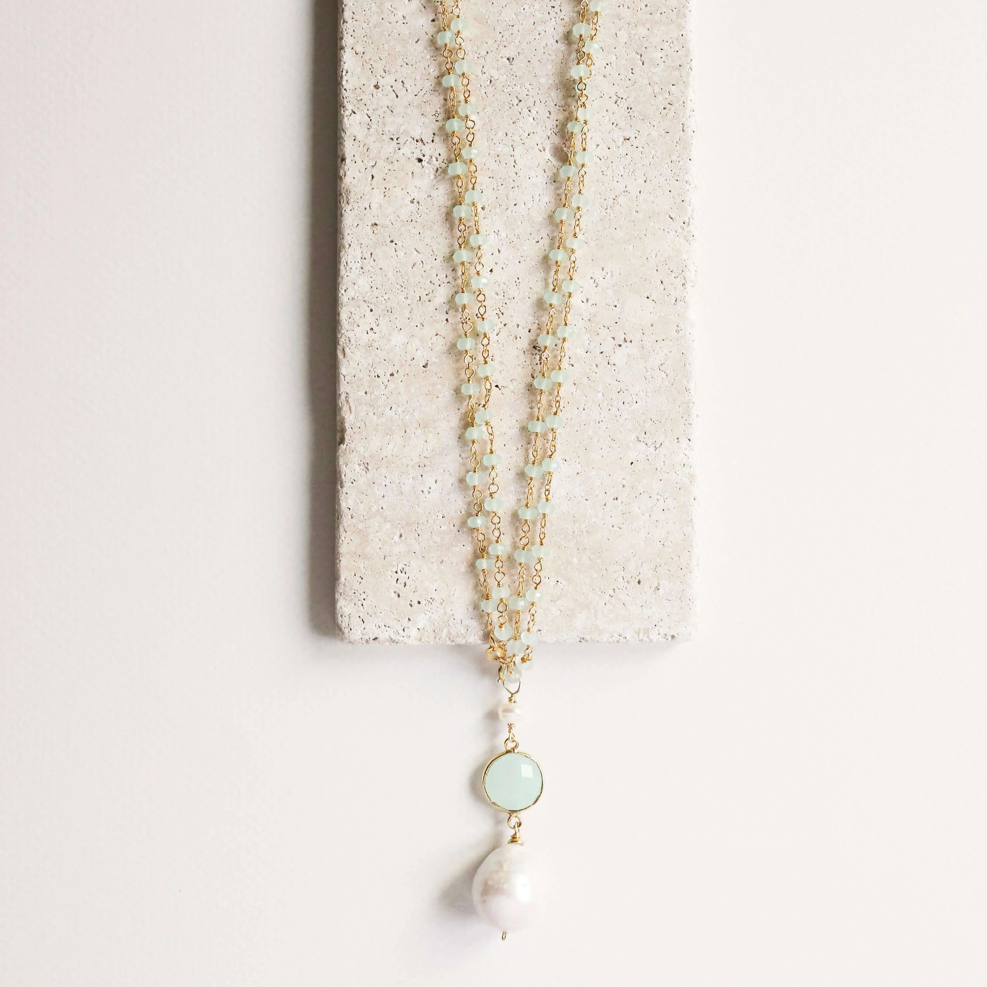 Aqua Chalcedony Pearl Convertible Necklace