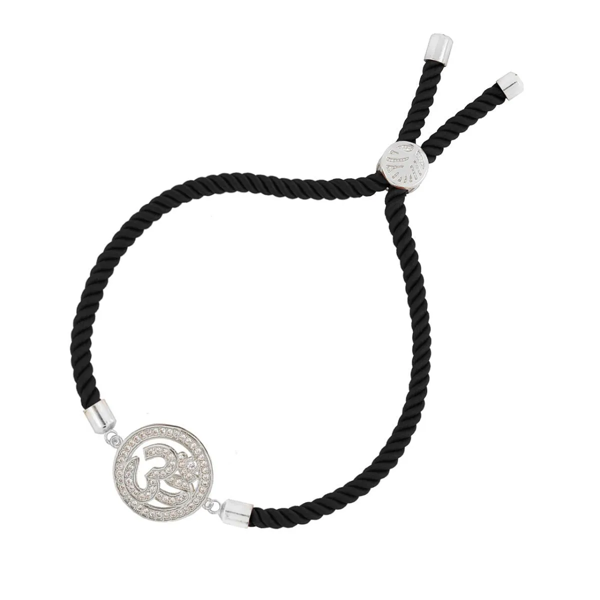 Aum Om Silver Black American Diamond Adjustable Thread Bracelet