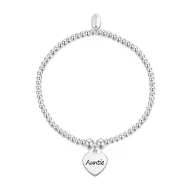 Auntie Heart Charm Beaded Stretch Bracelet