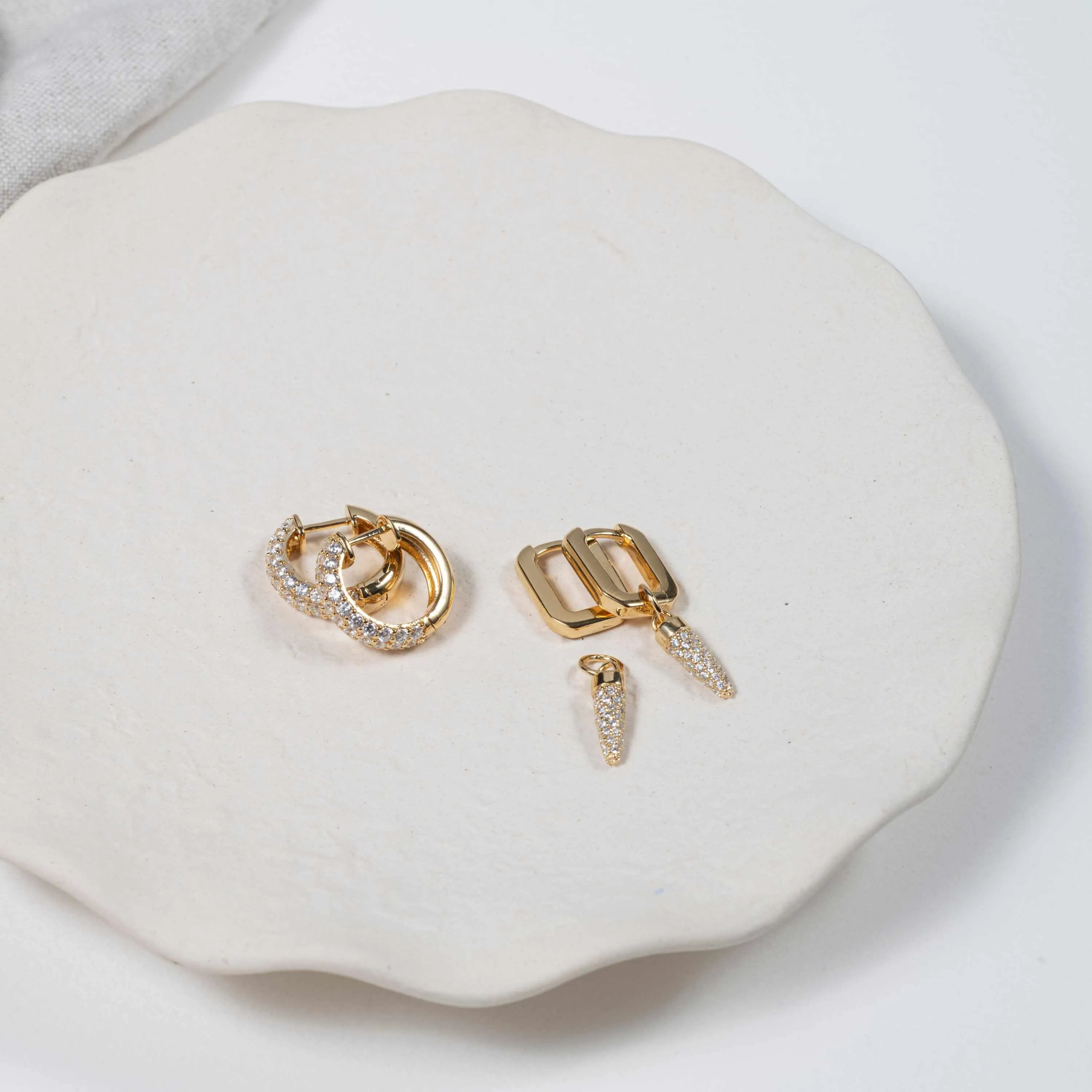 Auree x @theeditbutton Gold CZ Interchangeable Hoop & White Pointed Drop Earrings