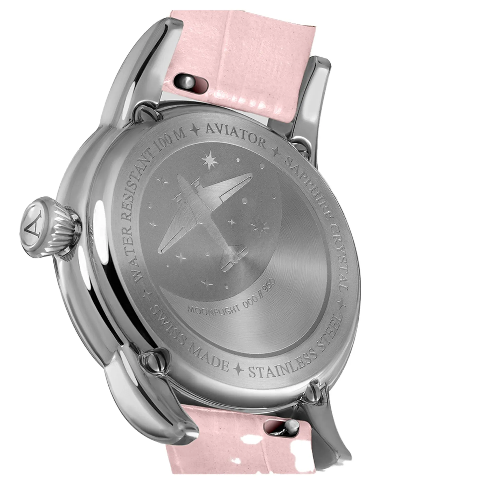 Aviator Pink Leather Swiss Made Women's Watch - V13302574