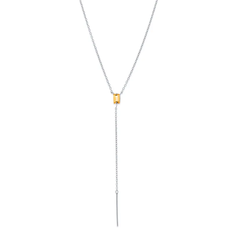 Baguette Lariat, Citrine, Silver