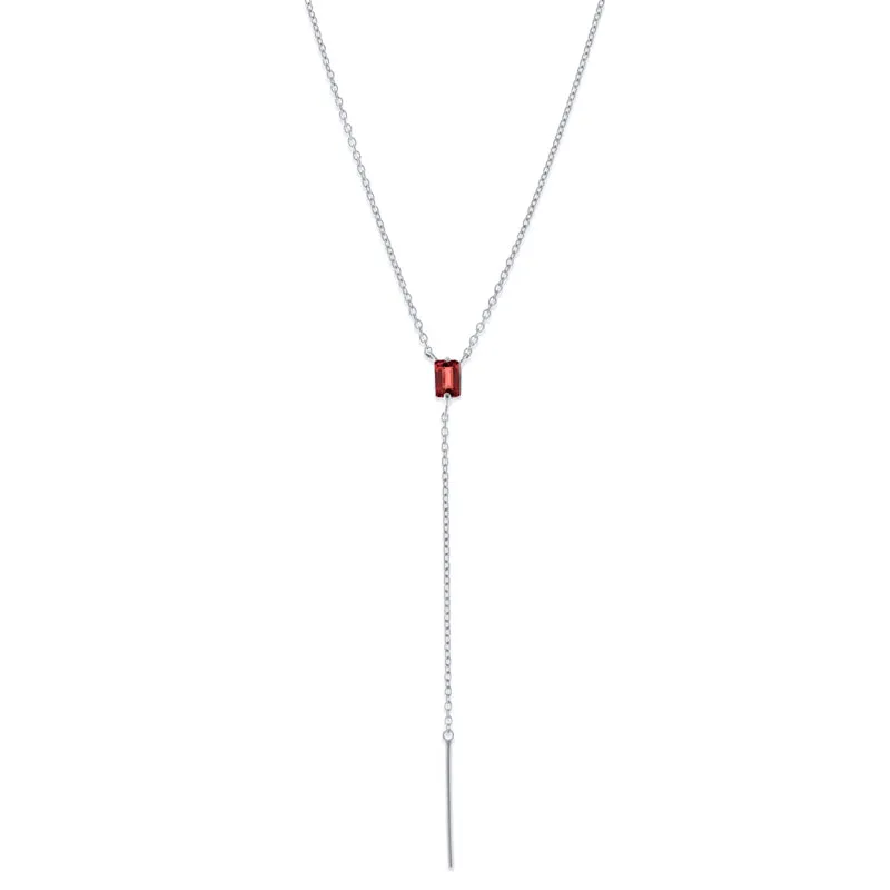 Baguette Lariat, Garnet, Silver