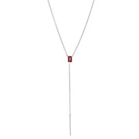 Baguette Lariat, Garnet, Silver