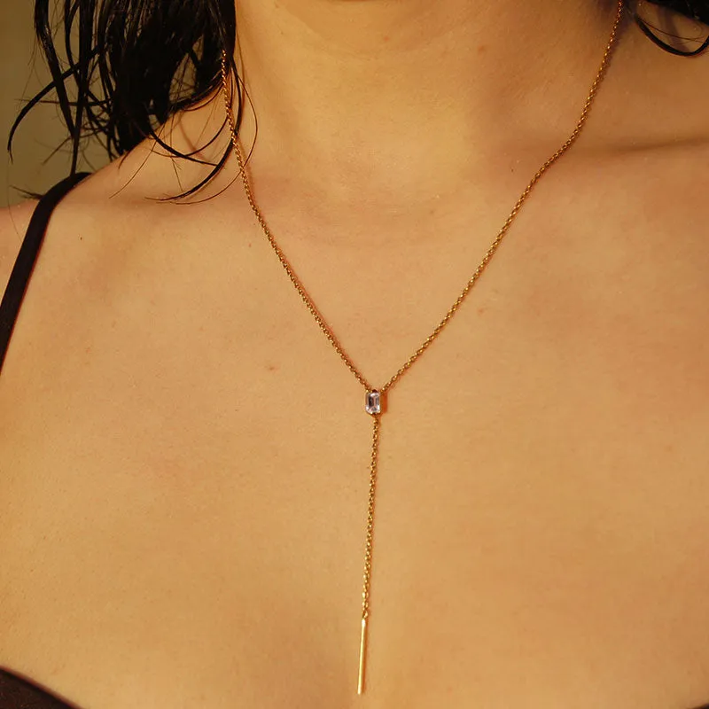 Baguette Lariat, White Topaz, Gold