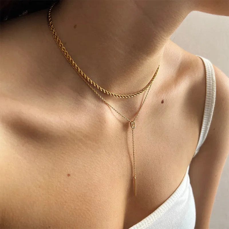 Baguette Lariat, White Topaz, Gold