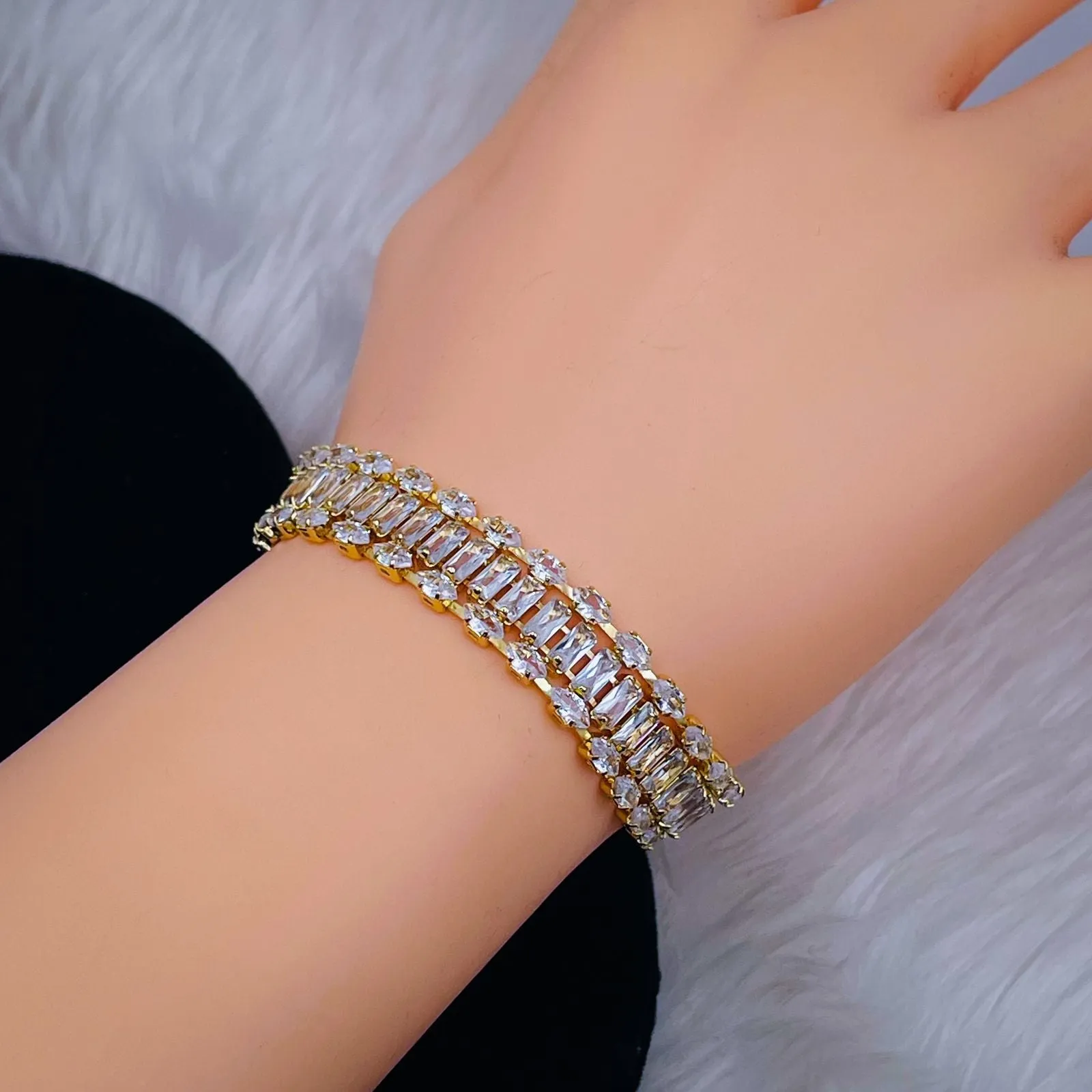 Baguette Marquise Cubic Zirconia 18K Gold Tennis Solitaire Bracelet for Women