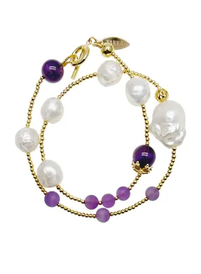 Baroque Pearl with Amethyst Double Layers Bracelet/Choker JB010