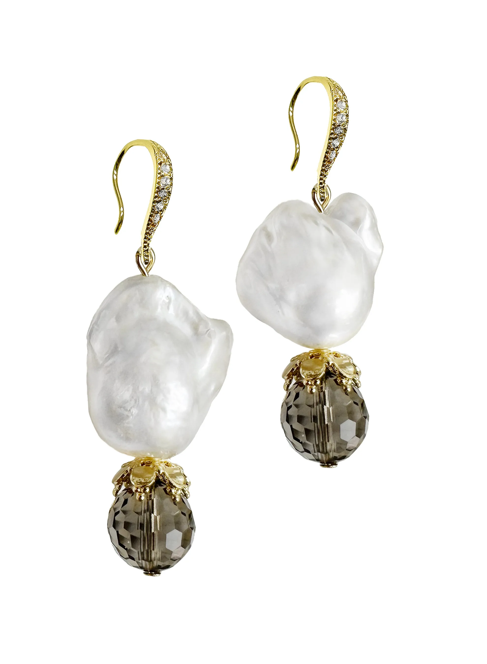 Baroque Pearl With Smoky Quartz Dangle Earrings KE001