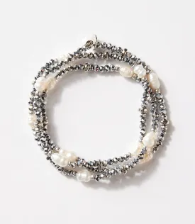 Beaded Gemstone And Pearl Stretch Bracelet