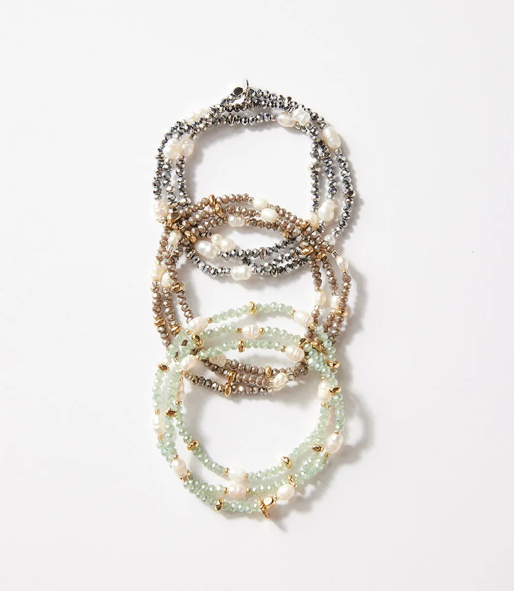 Beaded Gemstone And Pearl Stretch Bracelet