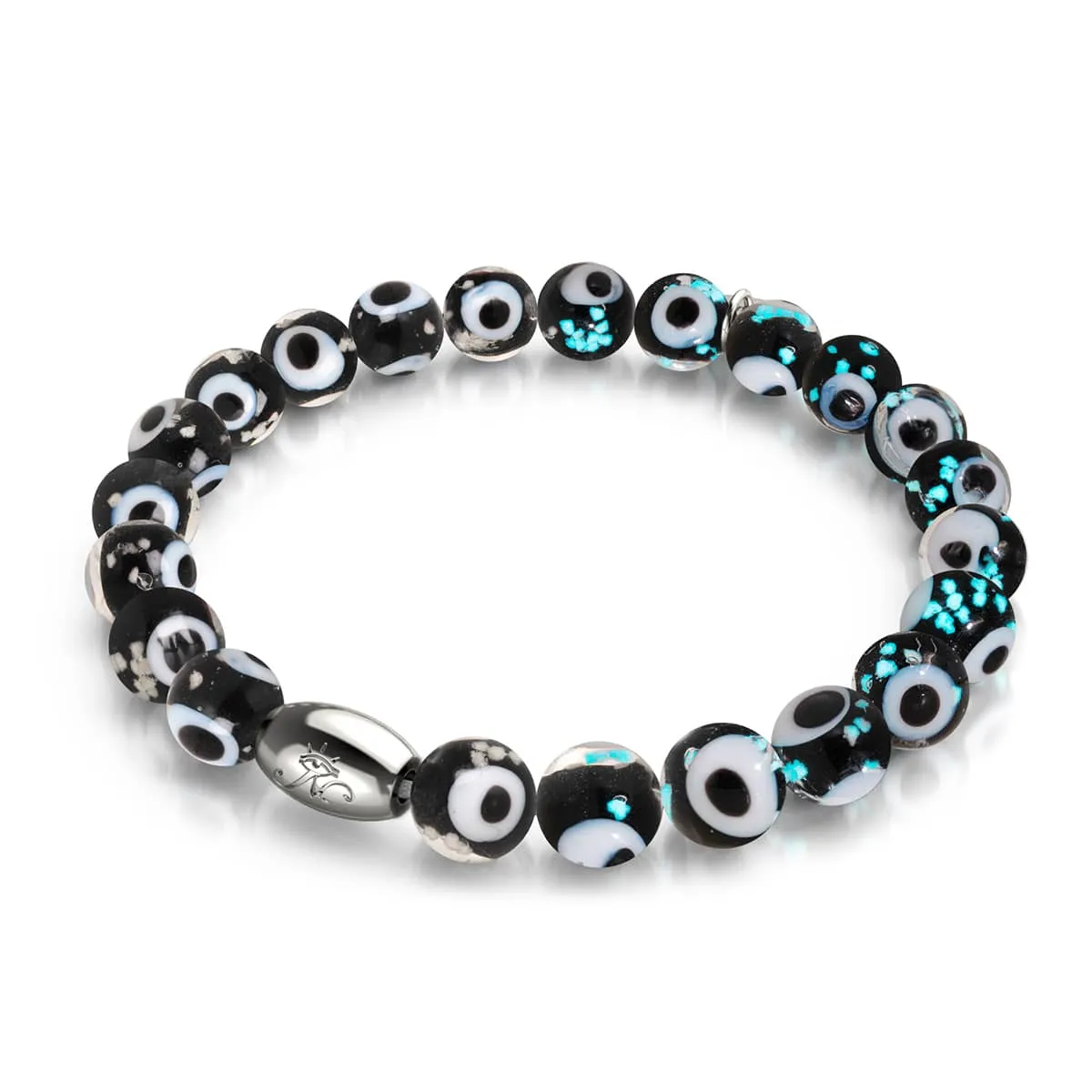 Black | .925 Sterling Silver | Firefly Glass Evil Eye Bracelet