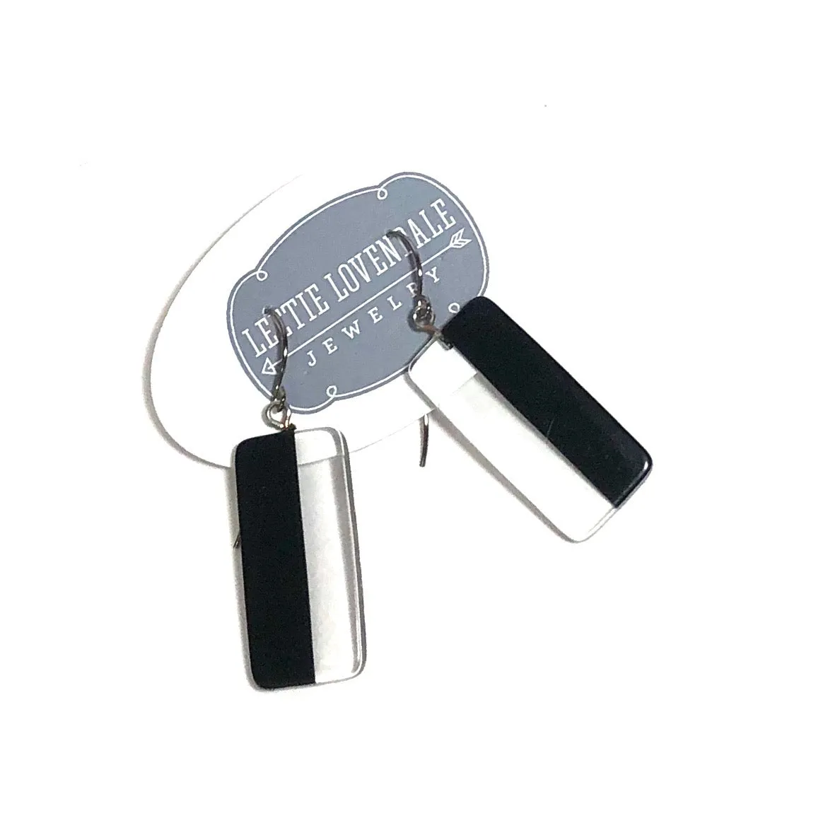 Black and Clear Geometric Rectangle Drop Earrings