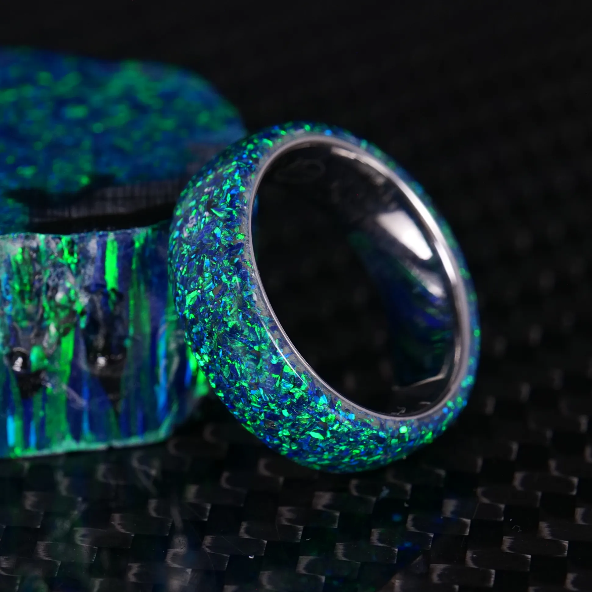 Black Emerald Opal Dust Glowstone Ring