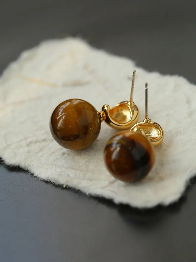 Black Onyx and Tiger's Eye Drop Earrings