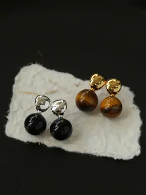 Black Onyx and Tiger's Eye Drop Earrings