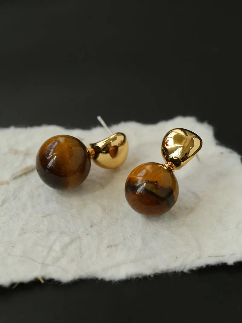 Black Onyx and Tiger's Eye Drop Earrings