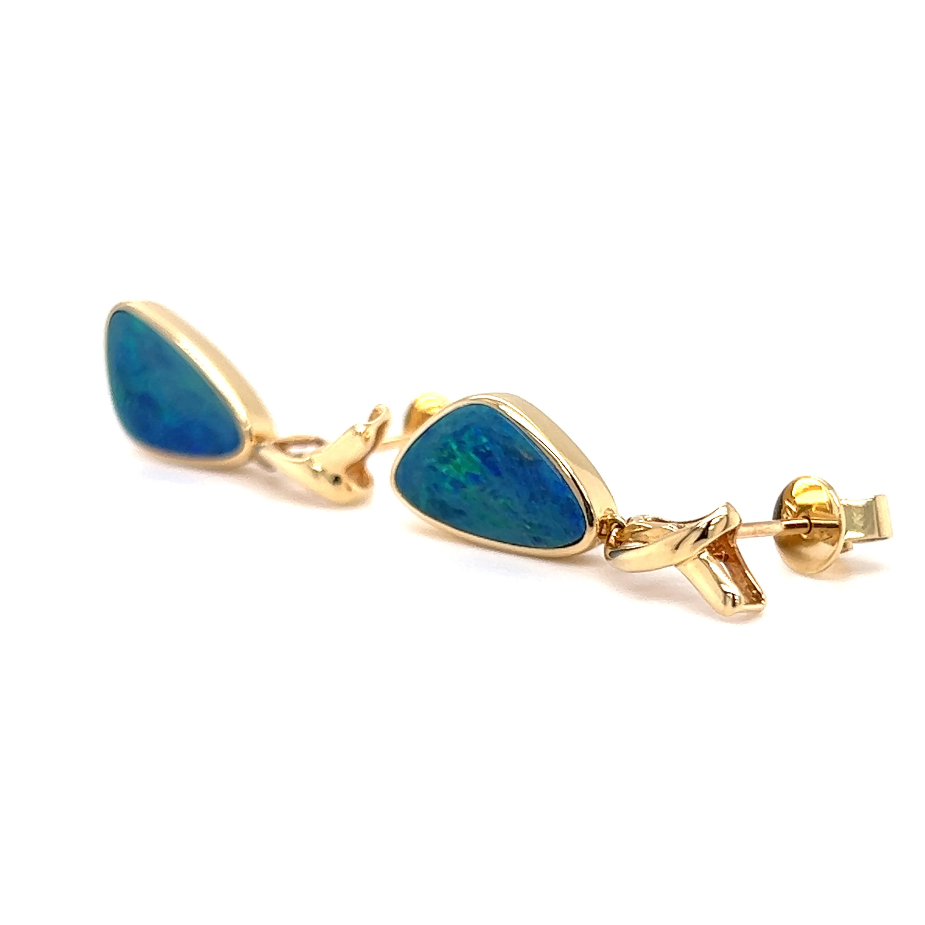 Black Opal Drop Earrings with 3.28ctw of Opal in 14K Yellow Gold