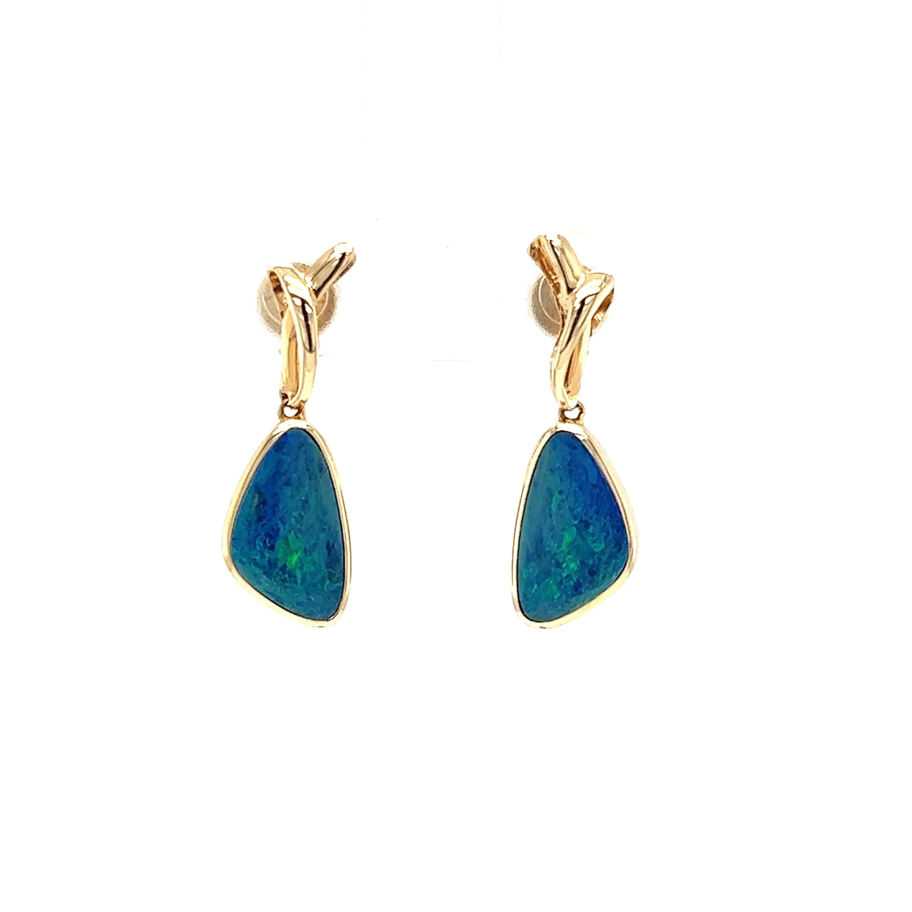 Black Opal Drop Earrings with 3.28ctw of Opal in 14K Yellow Gold