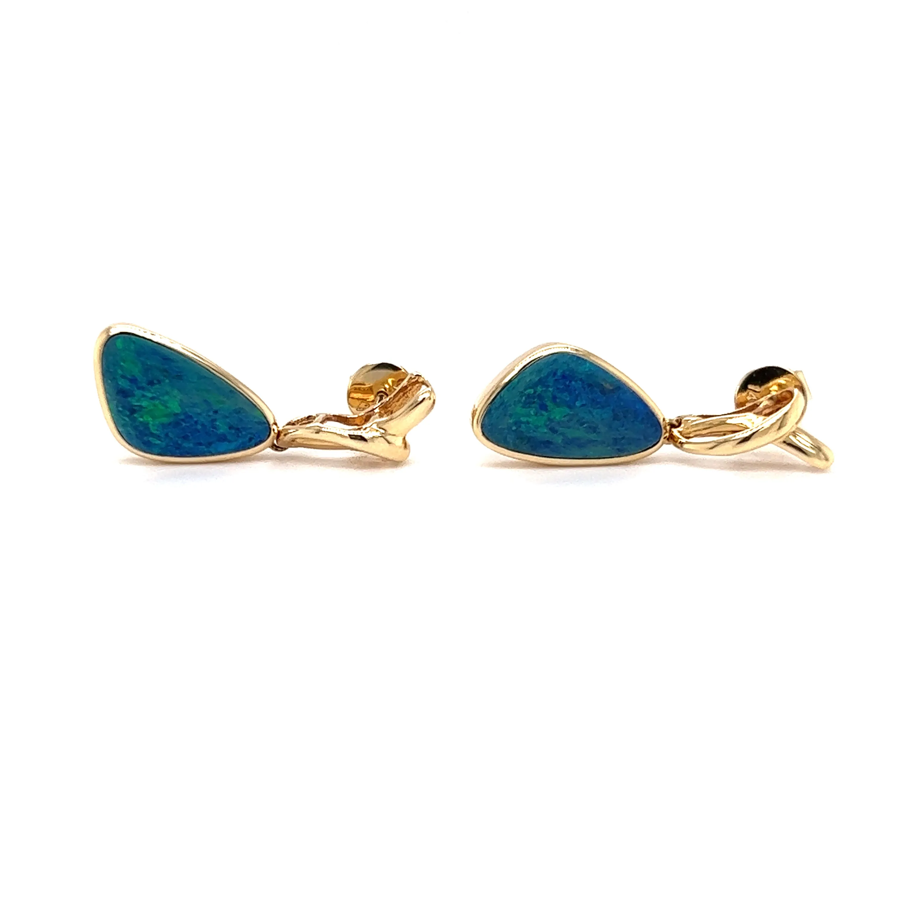 Black Opal Drop Earrings with 3.28ctw of Opal in 14K Yellow Gold