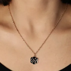 Black Rose Pendant Necklace