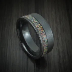 Black Zirconium and Opal Men's Ring Custom Made Band