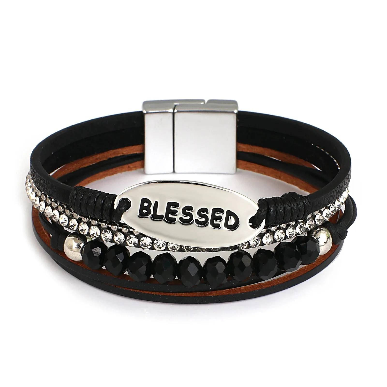 'Blessed' Charm Cuff Bracelet - black