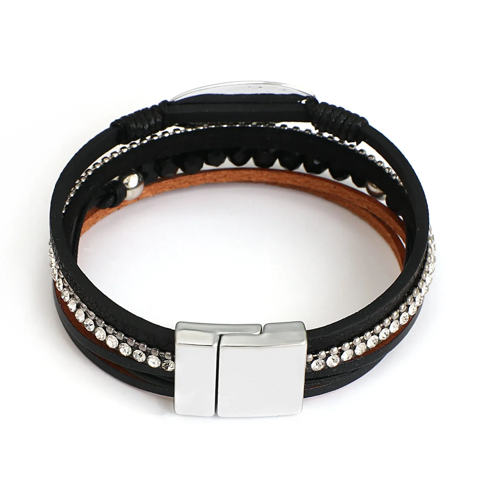 'Blessed' Charm Cuff Bracelet - black