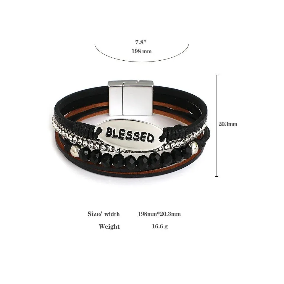 'Blessed' Charm Cuff Bracelet - black