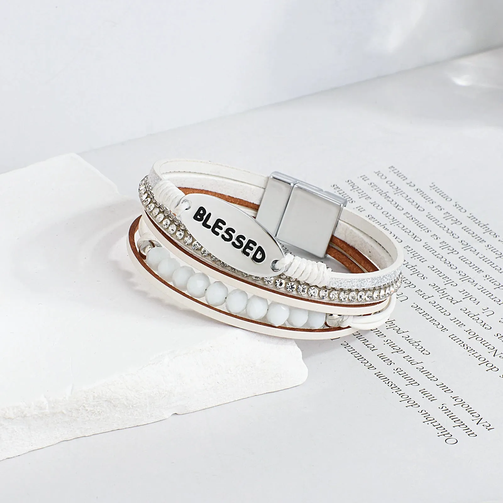 'Blessed' Charm Cuff Bracelet - white