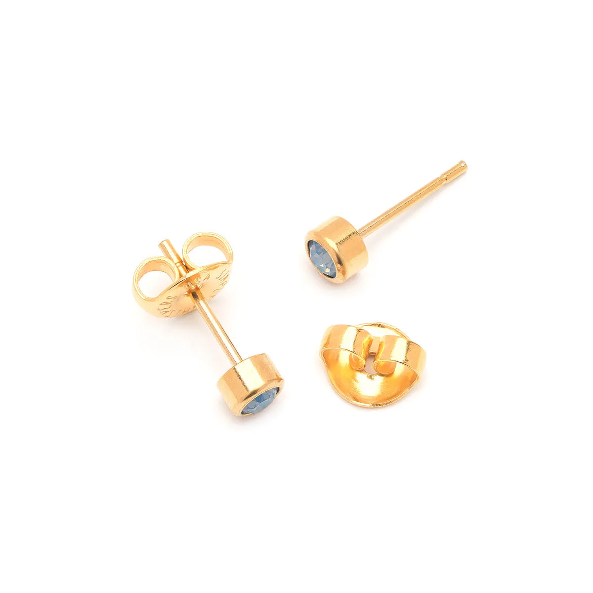 Blue Crystal Stud Earrings Gold Plated