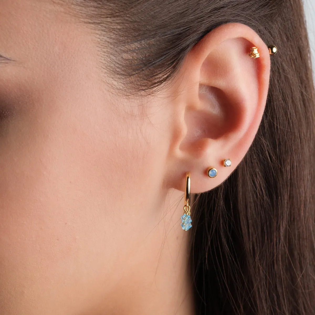 Blue Crystal Stud Earrings Gold Plated