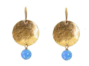 Blue Opal with Hammered Gold Drop Earrings