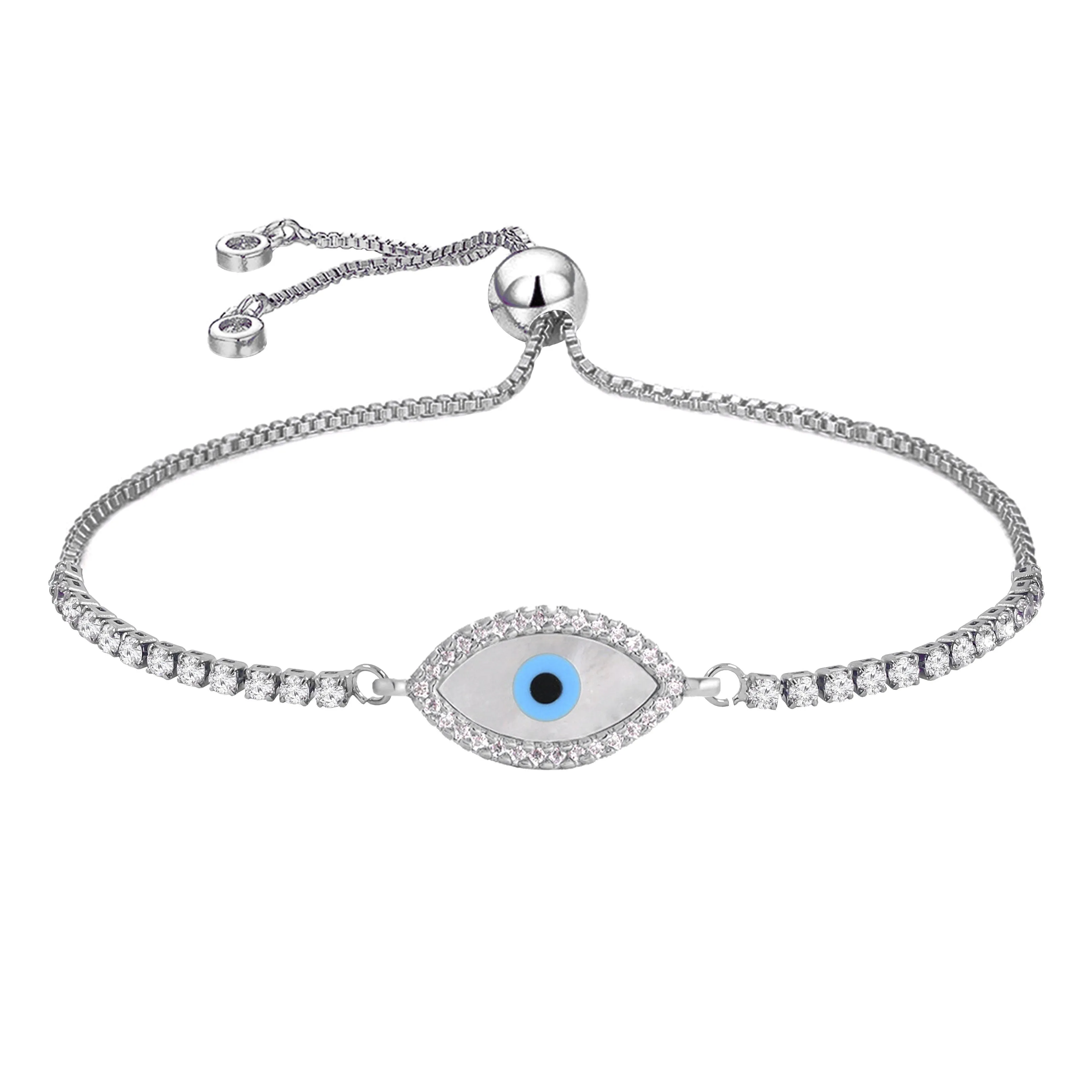 Blue Oval Slider Turkish Evil Eye Bracelet For Women