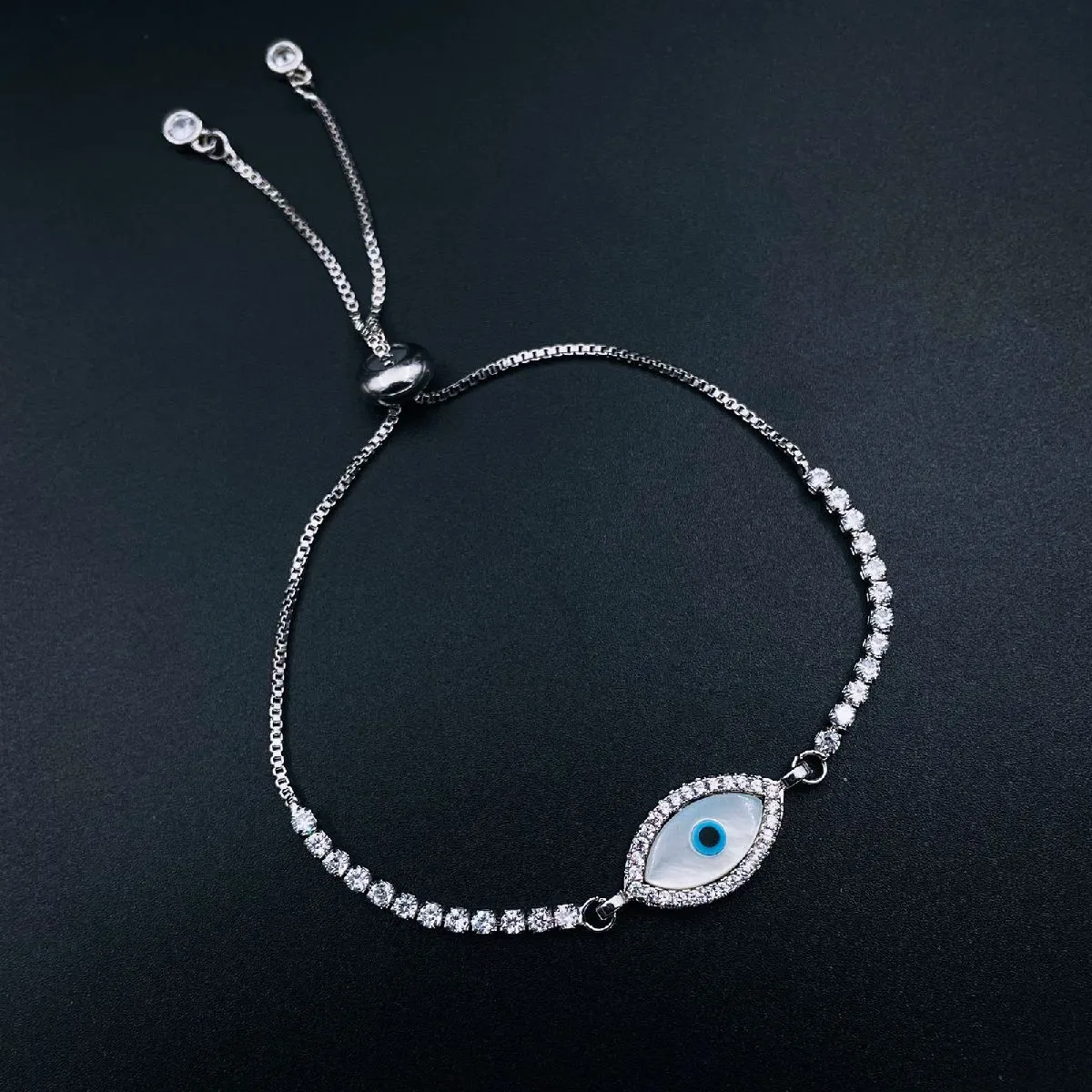 Blue Oval Slider Turkish Evil Eye Bracelet For Women