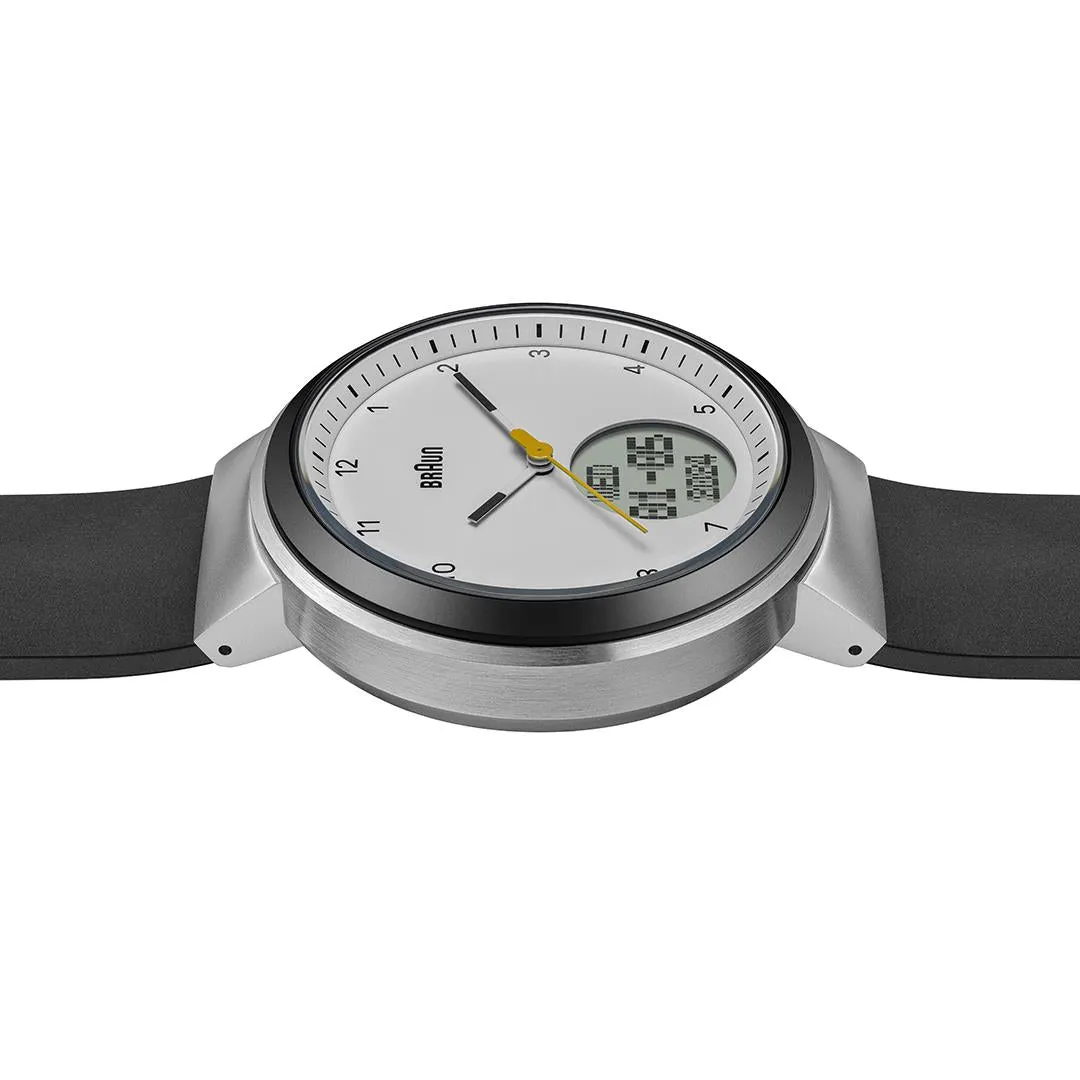 BN0299 Braun gents step counter watch - white dial and black silicone strap