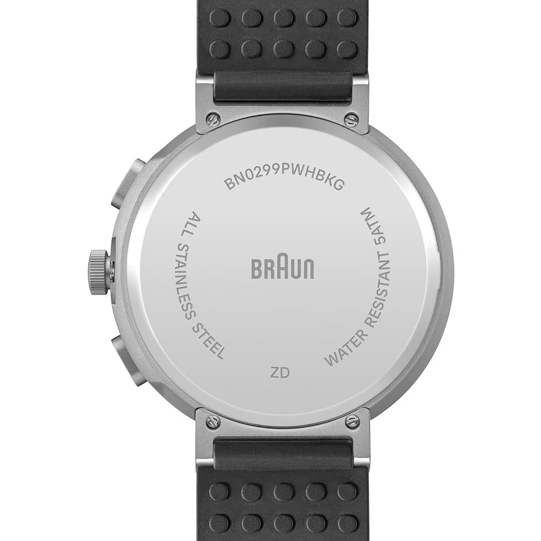 BN0299 Braun gents step counter watch - white dial and black silicone strap