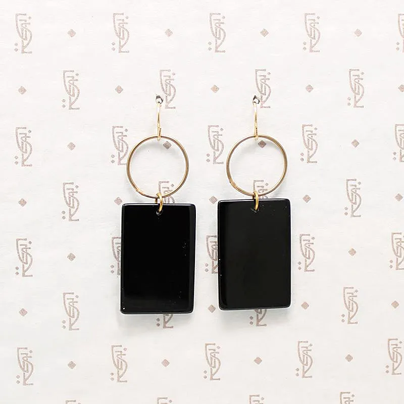 Bold Brass & Onyx Geometric Earrings by Brin