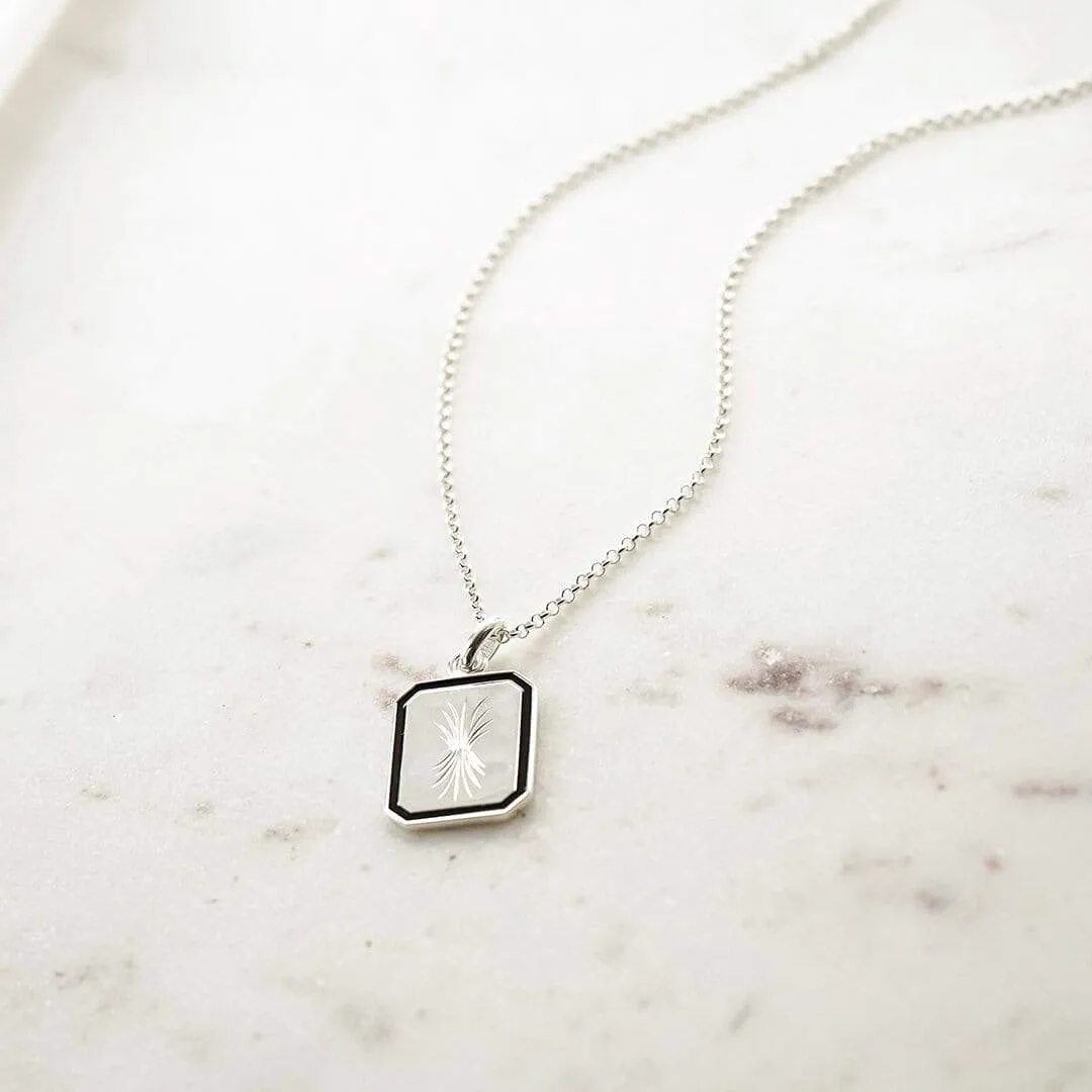 Bold Engraved Enamel Necklace Sterling Silver