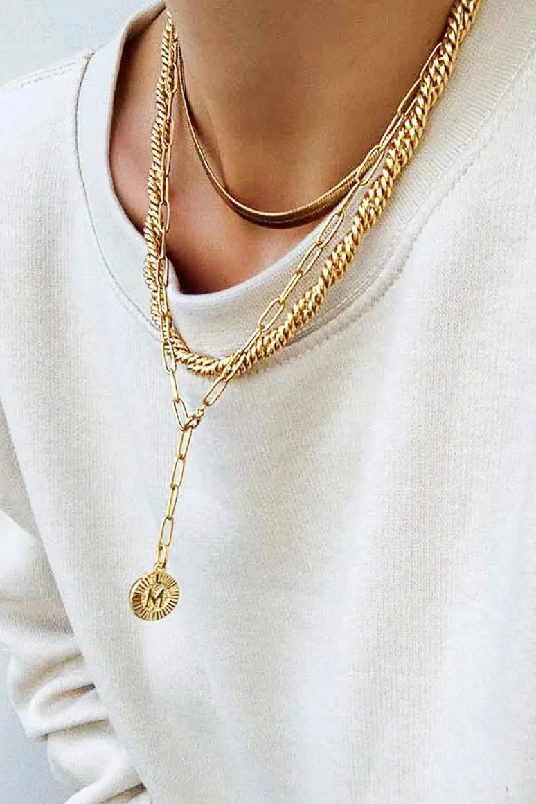 Bracha Initial Medallion Lariat Necklace