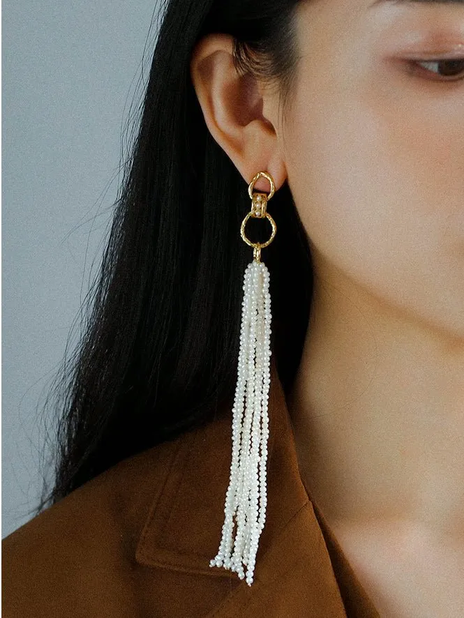 Braided Long Rice Grain Pearl Earring