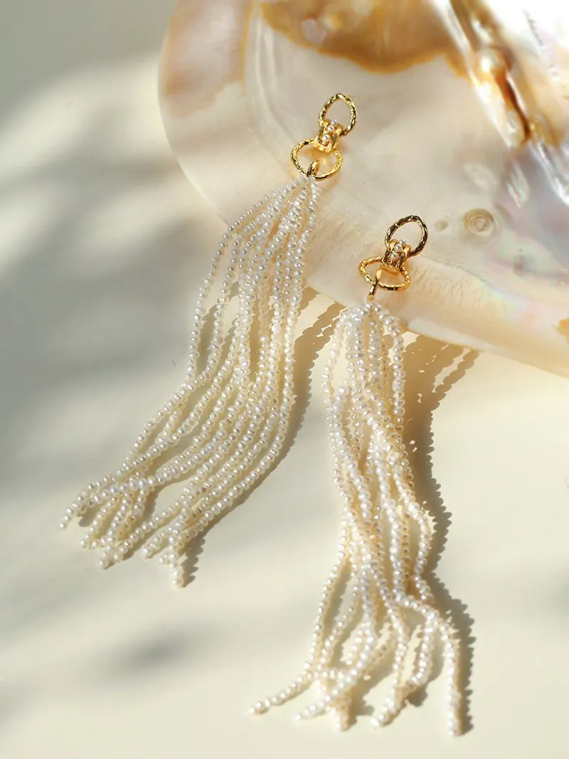 Braided Long Rice Grain Pearl Earring