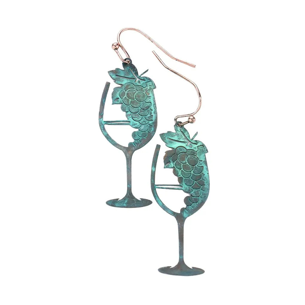 Brass Metal Grape Champagne Dangle Earrings