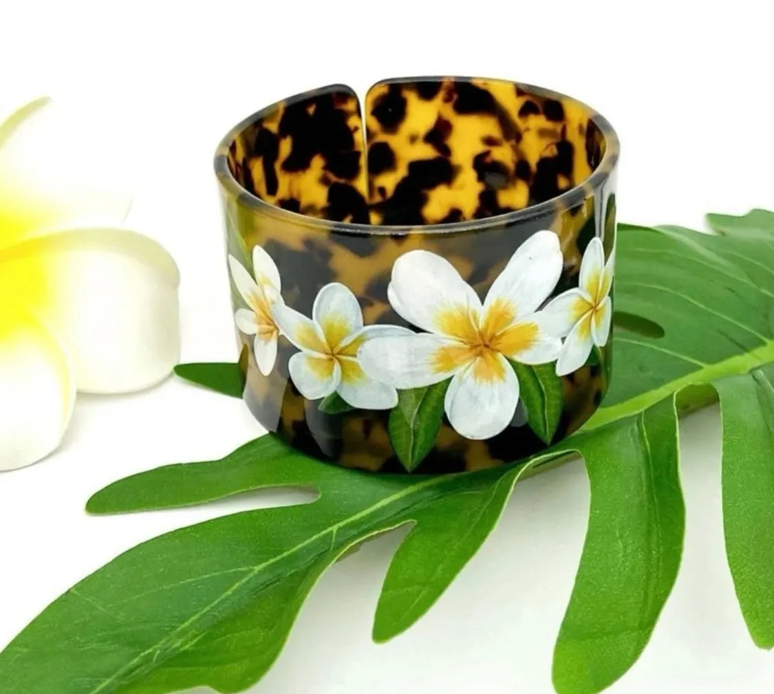 Brown Plumeria Open Cuff Bangle